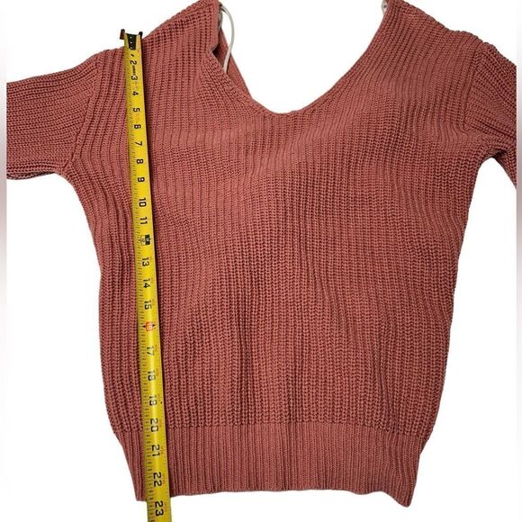 Forever 21 Pink Knit Off the Shoulder Sweater Open Back Cute Sexy Jumper - Picture 7 of 7